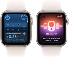Deux Apple Watch SE 3 avec boîtiers en aluminium lumière stellaire affichent l’app Signes vitaux