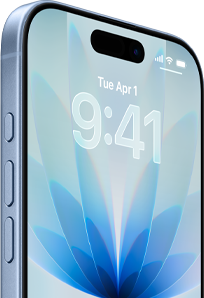 iPhone 17, face avant, couleur brume, Dynamic Island centré, boutons : bouton action, réglage du volume