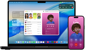 MacBook Pro 14 pouces et iPhone 16 — L’iPhone appelle un contact nommé Luis tandis que le MacBook Pro affiche le même appel dans l’app Téléphone