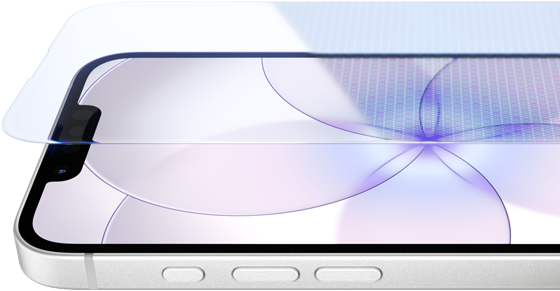 iPhone 17e, face avant avec Ceramic Shield 2, face latérale, coloris blanc, boutons : Action, réglage du volume