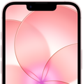 iPhone 17e, vue partielle de la face avant avec Ceramic Shield 2, coloris rose pastel, affichant l’image d’une fleur rose